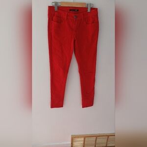 Red denim pants for women
